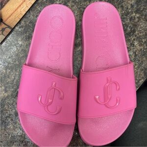Jimmy Choo Port F Vibrant Pink Pool Slide Sandals Size 39 NEW